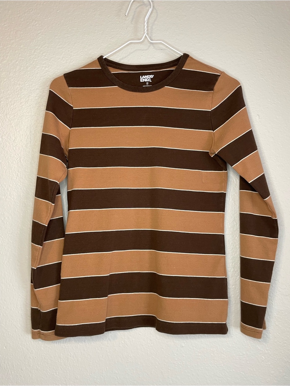 Lands' End Striped Shirt in Chocolate Brown & Tan